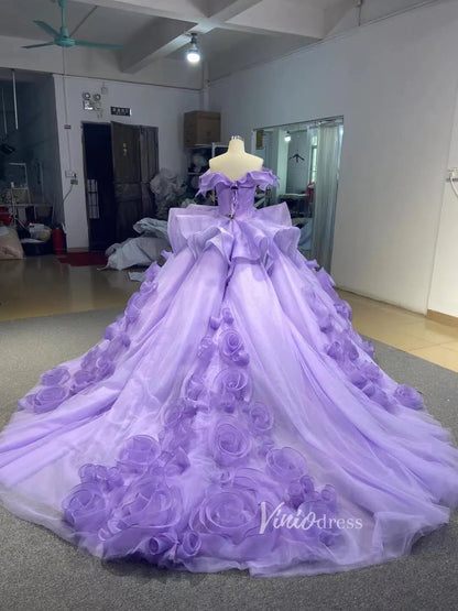 Vintage Haute Couture Ball Gown Wedding Dresses Vintage Rosette Dress 66956-wedding dresses 2025 -Viniodress-Lavender-Custom Size-