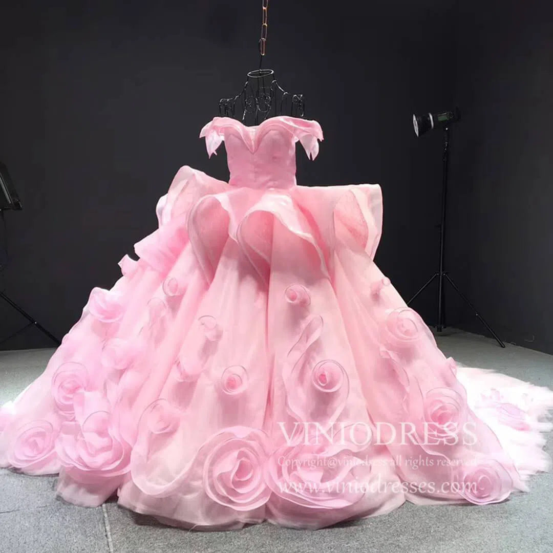 Vintage Haute Couture Ball Gown Wedding Dresses Vintage Rosette Dress 66956-wedding dresses 2025 -Viniodress-Pink-Custom Size-