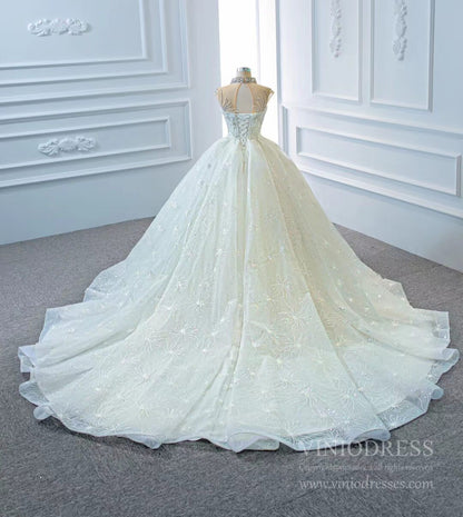 Vintage High Neck Beaded Arabic Wedding Dresses Lace Bridal Gown VW1769-wedding dresses 2025 -Viniodress-Ivory-Custom Size-