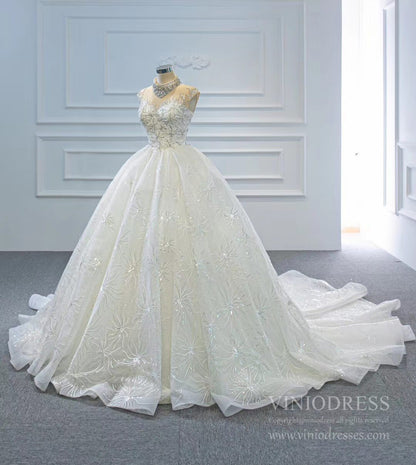 Vintage High Neck Beaded Arabic Wedding Dresses Lace Bridal Gown VW1769-wedding dresses 2025 -Viniodress-Ivory-Custom Size-