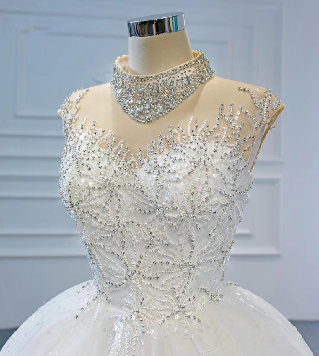 Vintage High Neck Beaded Arabic Wedding Dresses Lace Bridal Gown VW1769-wedding dresses 2025 -Viniodress-Ivory-Custom Size-