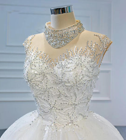 Vintage High Neck Beaded Arabic Wedding Dresses Lace Bridal Gown VW1769-wedding dresses 2025 -Viniodress-Ivory-Custom Size-