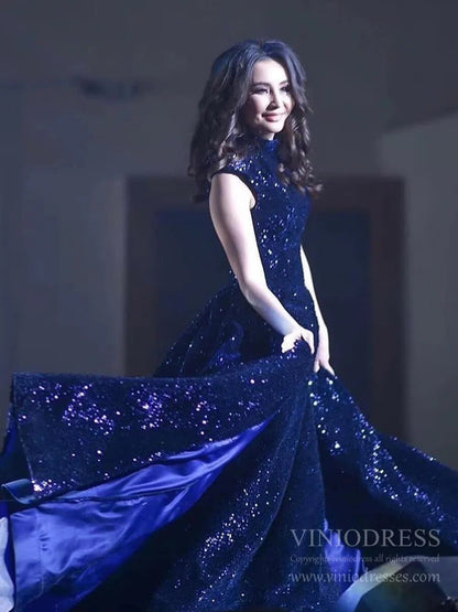 Vintage High Neck Black Sequin Prom Dresses Ball Gown for Debut FD1218B viniodress-prom dresses 2025 -Viniodress-Black-Custom Size-