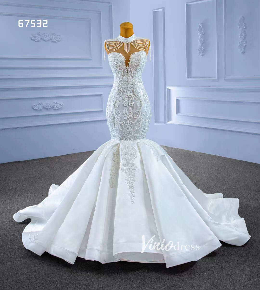 Vintage High Neck Mermaid Wedding Dresses Trumpet Wedding Gown 67532 Viniodress Vintage High Neck Mermaid Wedding Dresses Trumpet Wedding Gown 67532 Viniodress