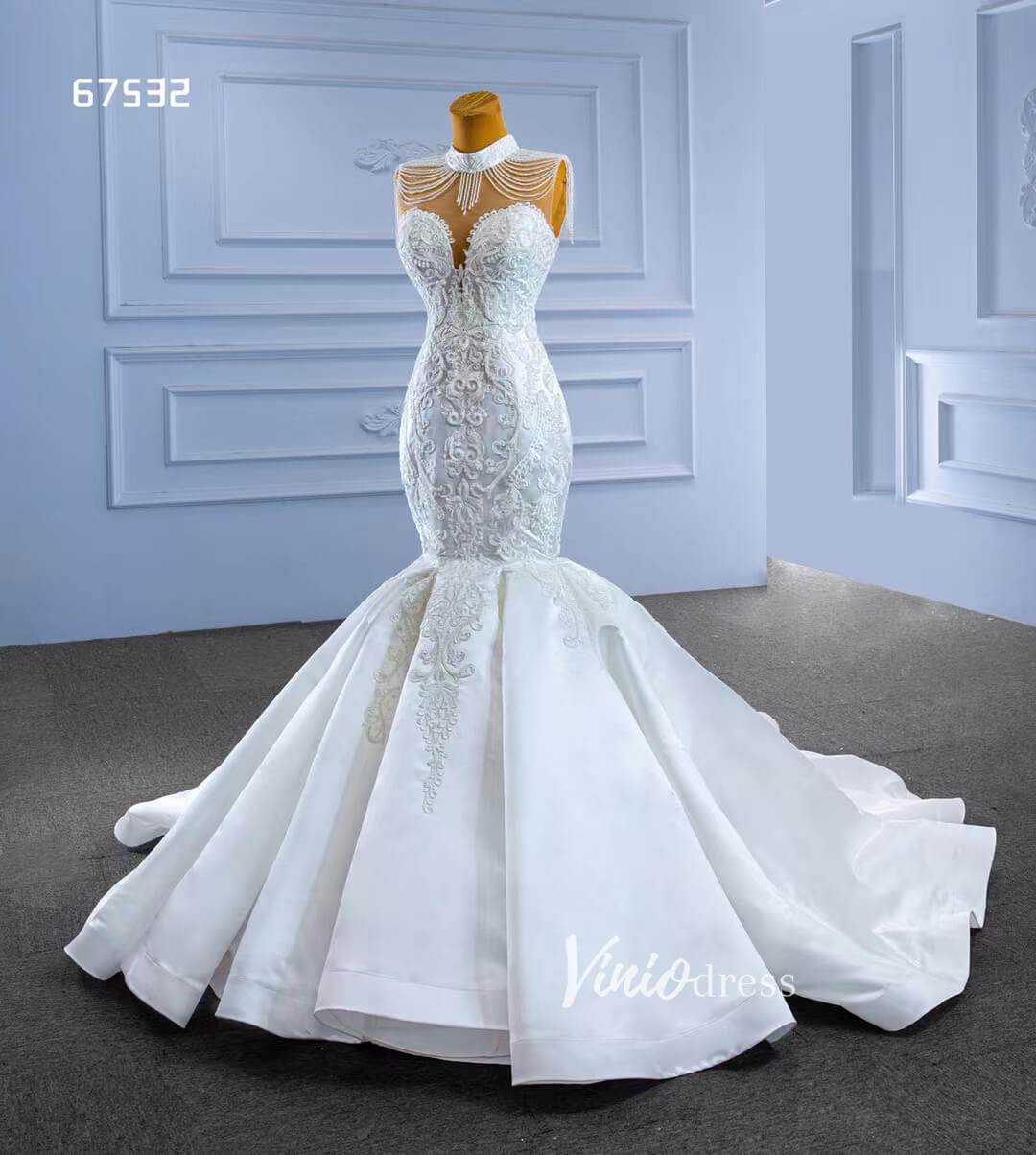 Vintage High Neck Mermaid Wedding Dresses Trumpet Wedding Gown 67532 Viniodress Vintage High Neck Mermaid Wedding Dresses Trumpet Wedding Gown 67532 Viniodress