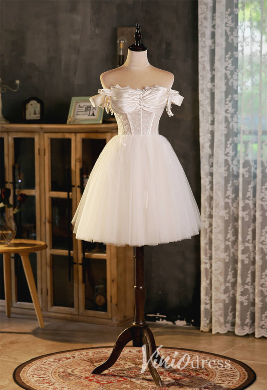 Vintage Homecoming Dresses Off the Shoulder Short Graduation Dress SD1451-Homecoming Dresses 2025 -VINIODRESS-Ivory-Custom Size-