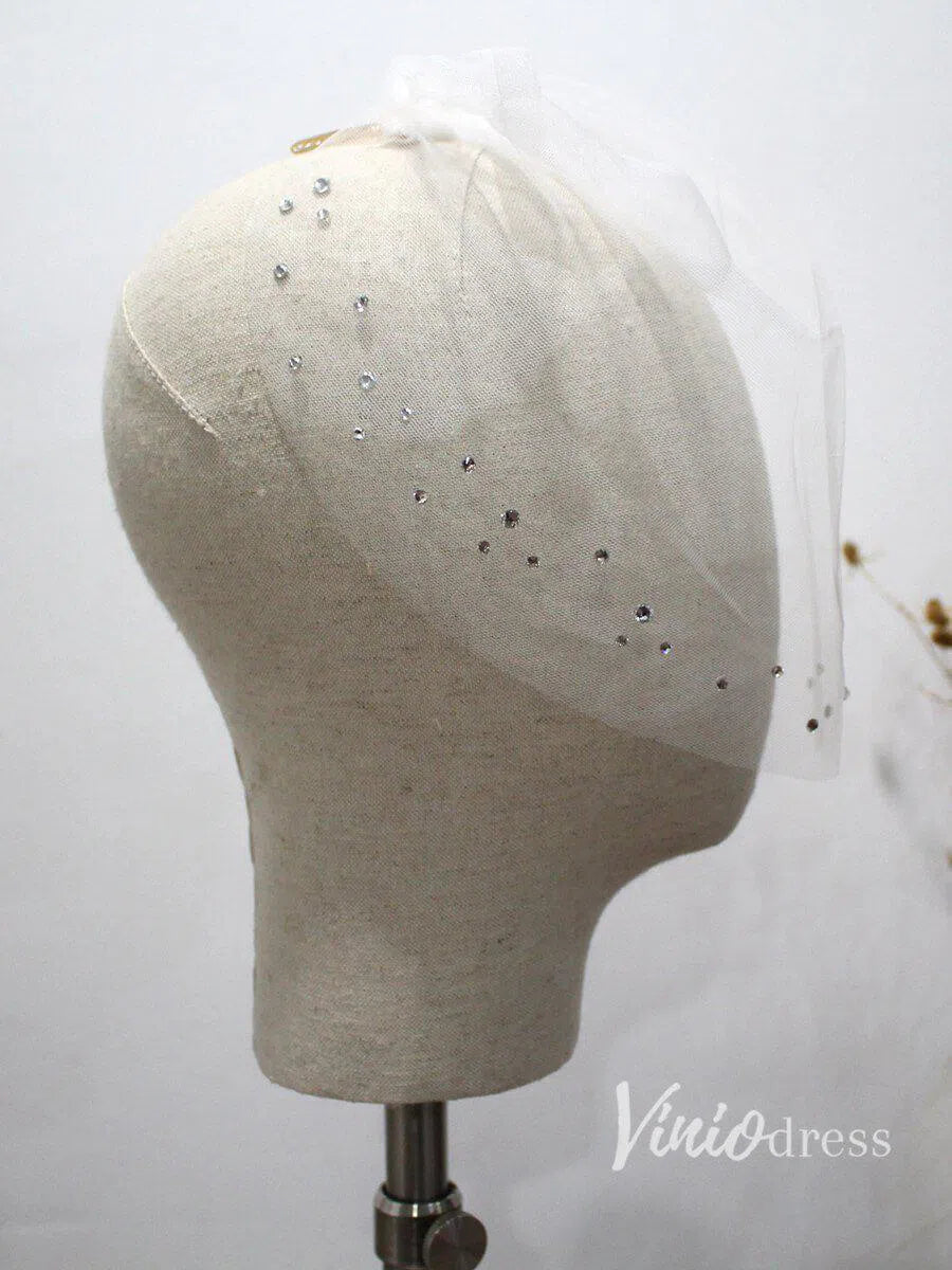 Vintage-Inspired Birdcage Veils with Tiny Crystals Blusher Veil ACC1081-Bridal Veil 2025 -Viniodress-Ivory-