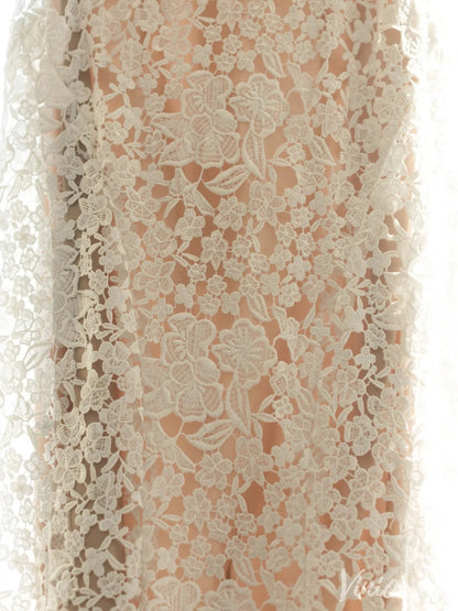 Vintage-Inspired Ivory Lace Wedding Dress with High Neck, Long Sleeves & Chapel Train – VW2503-wedding dresses 2025 -Viniodress-Ivory-Custom Size-