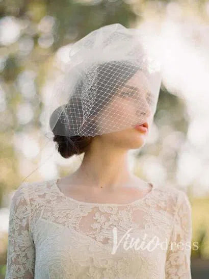 Vintage-Inspired Ivory Tulle and Mesh Birdcage Veils ACC1088-Bridal Veil 2025 -Viniodress-Ivory-