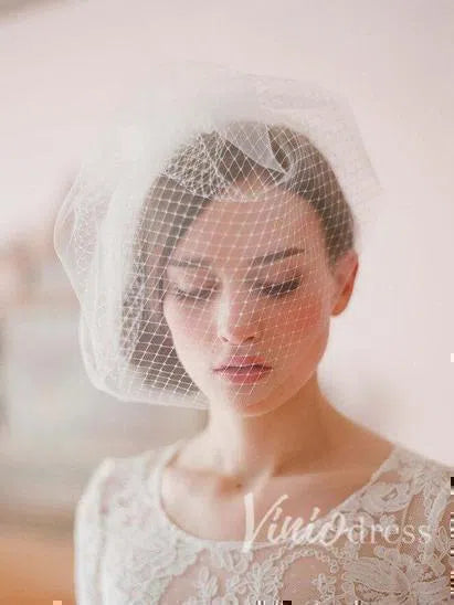 Vintage-Inspired Ivory Tulle and Mesh Birdcage Veils ACC1088-Bridal Veil 2025 -Viniodress-Ivory-