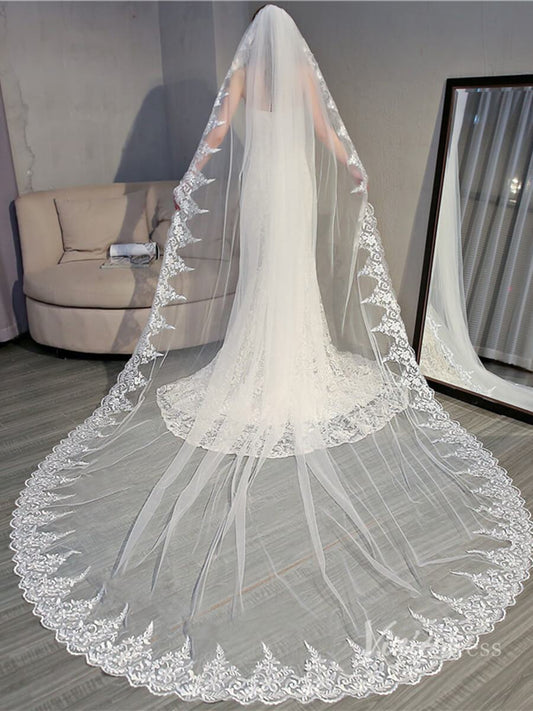 Vintage Ivory Cathedral Mantilla Veil Viniodress TS18005-Bridal Veil 2025 -Viniodress-Ivory-