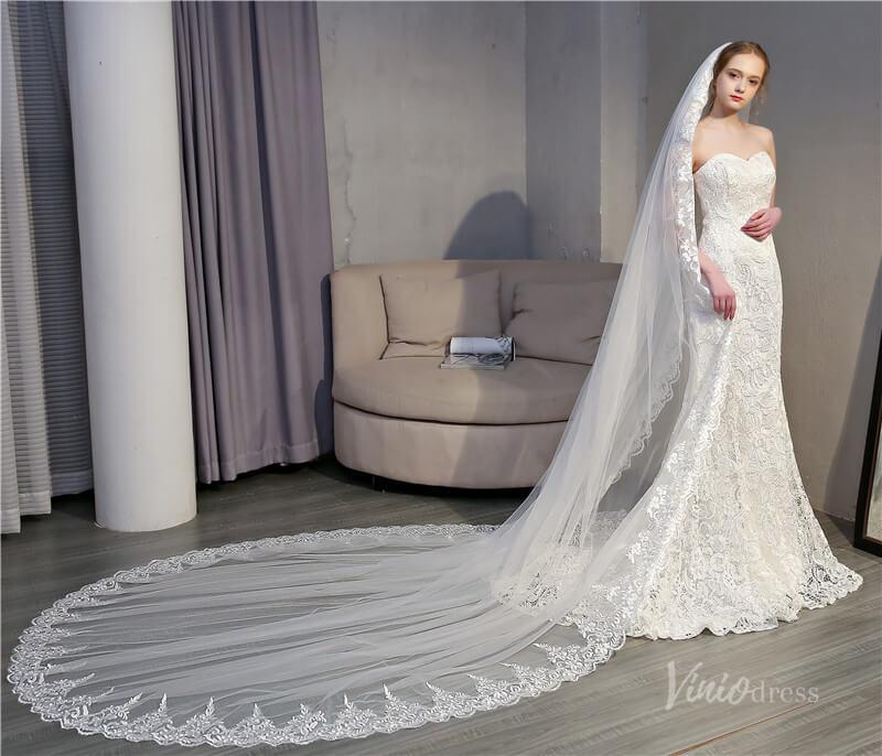 Vintage Ivory Cathedral Mantilla Veil Viniodress TS18005-Bridal Veil 2025 -Viniodress-Ivory-