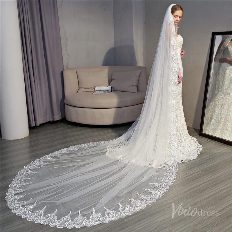 Vintage Ivory Cathedral Mantilla Veil Viniodress TS18005-Bridal Veil 2025 -Viniodress-Ivory-