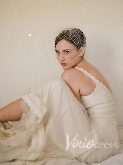 Vintage Ivory Mesh Birdcage Wedding Veils with Tiny Crystals ACC1086-Bridal Veil 2025 -Viniodress-Ivory-