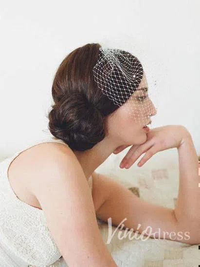 Vintage Ivory Mesh Birdcage Wedding Veils with Tiny Crystals ACC1086-Bridal Veil 2025 -Viniodress-Ivory-