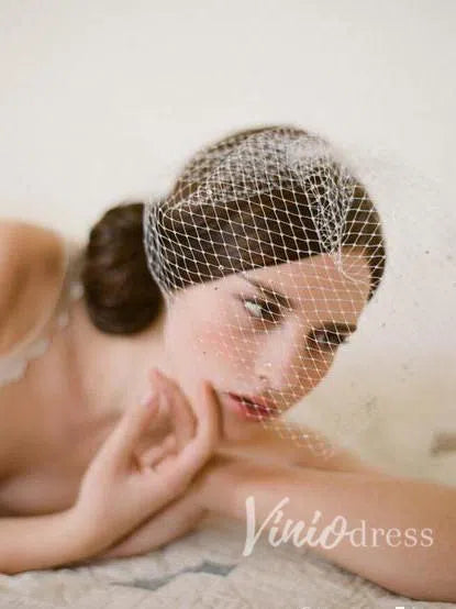 Vintage Ivory Mesh Birdcage Wedding Veils with Tiny Crystals ACC1086-Bridal Veil 2025 -Viniodress-Ivory-