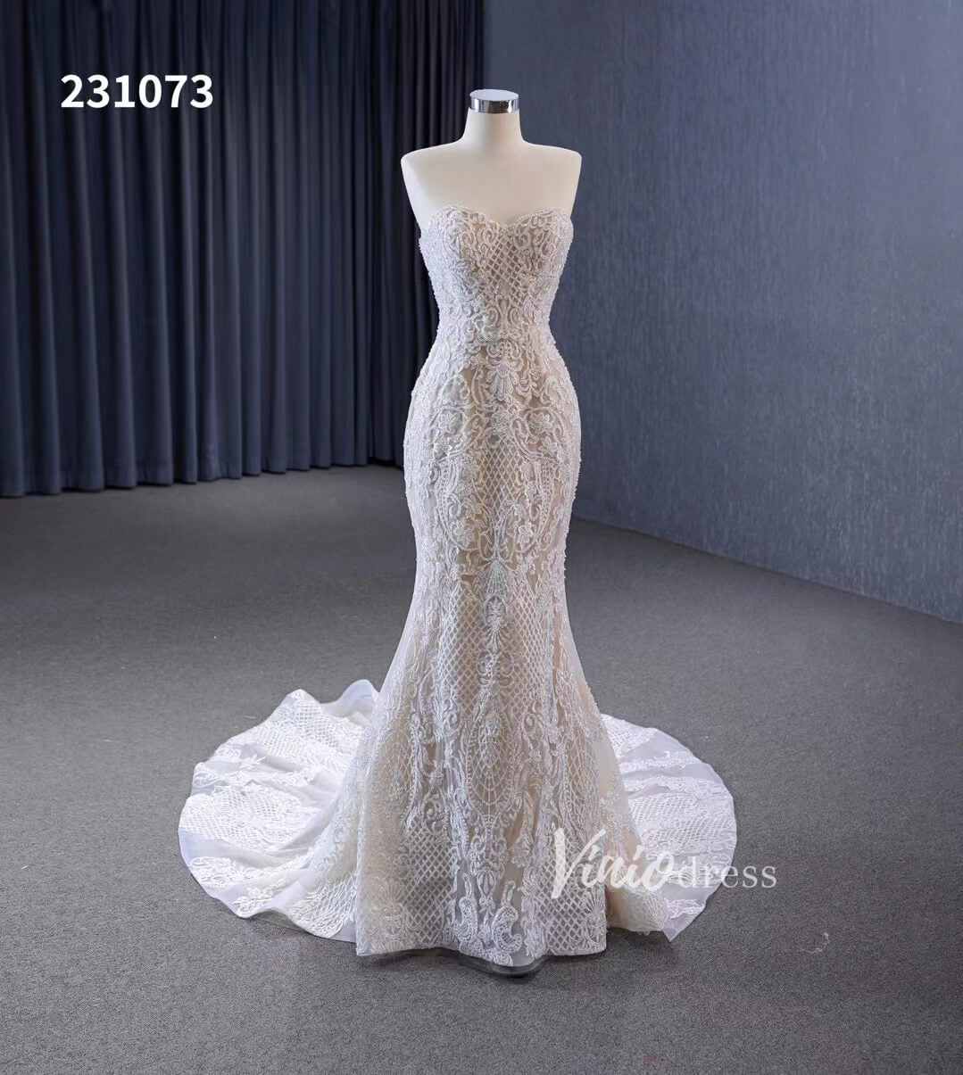 Vintage Lace Applique Wedding Dresses Mermaid Convertible Bridal Gown 231073-wedding dresses 2025 -Viniodress-Champagne-Custom Size-