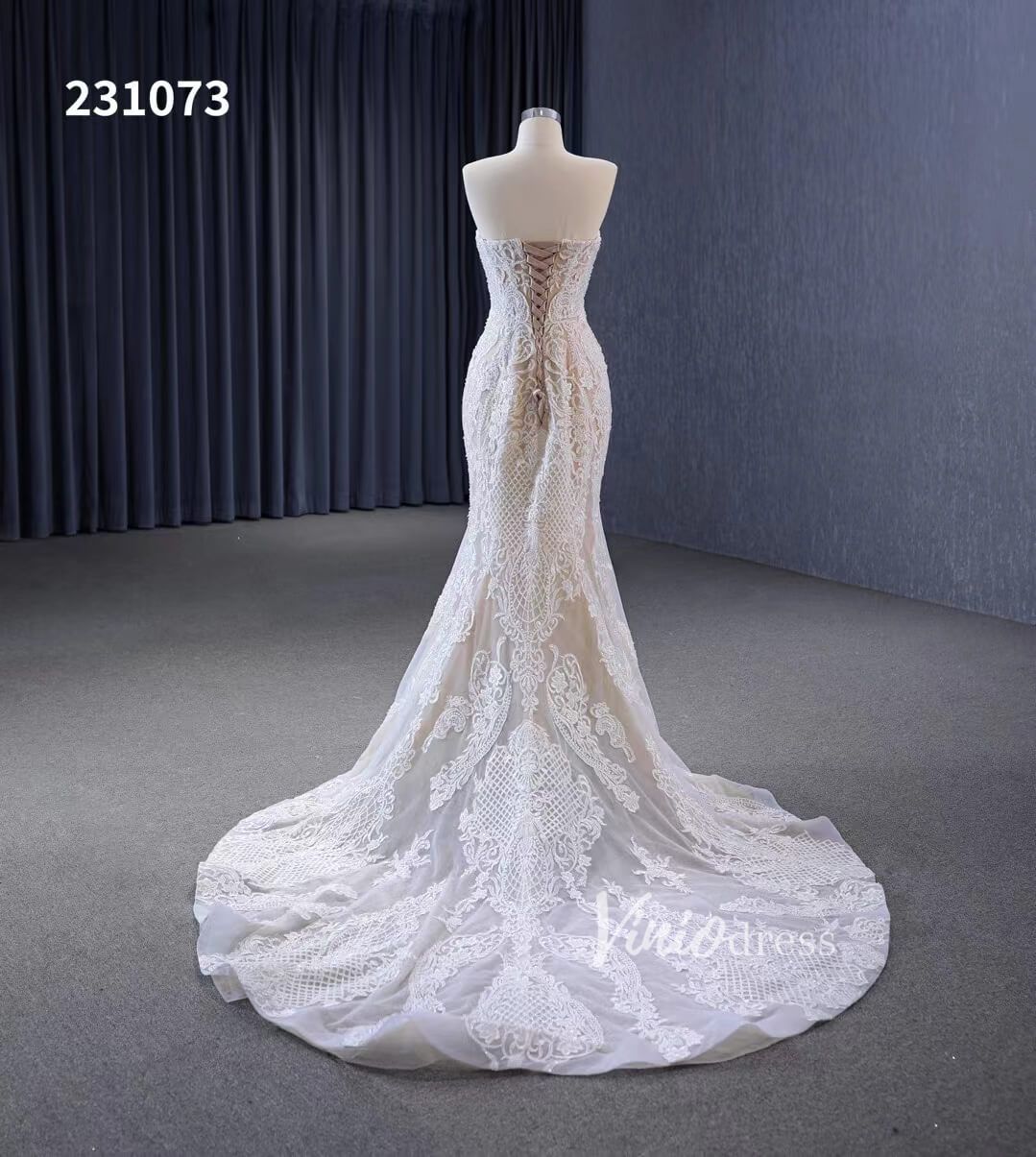 Vintage Lace Applique Wedding Dresses Mermaid Convertible Bridal Gown 231073-wedding dresses 2025 -Viniodress-Champagne-Custom Size-