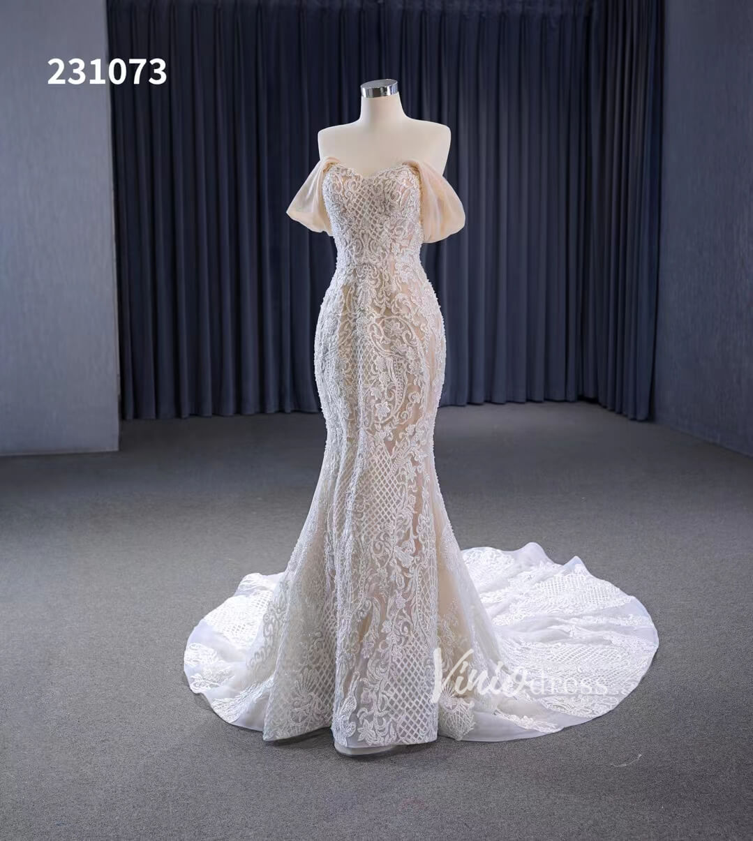 Vintage Lace Applique Wedding Dresses Mermaid Convertible Bridal Gown 231073-wedding dresses 2025 -Viniodress-Champagne-Custom Size-