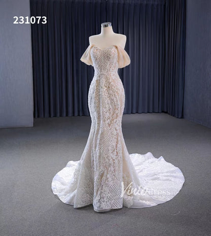Vintage Lace Applique Wedding Dresses Mermaid Convertible Bridal Gown 231073-wedding dresses 2025 -Viniodress-Champagne-Custom Size-