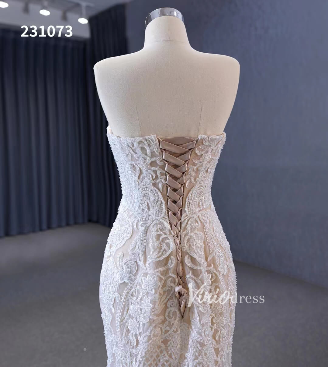 Vintage Lace Applique Wedding Dresses Mermaid Convertible Bridal Gown 231073-wedding dresses 2025 -Viniodress-Champagne-Custom Size-