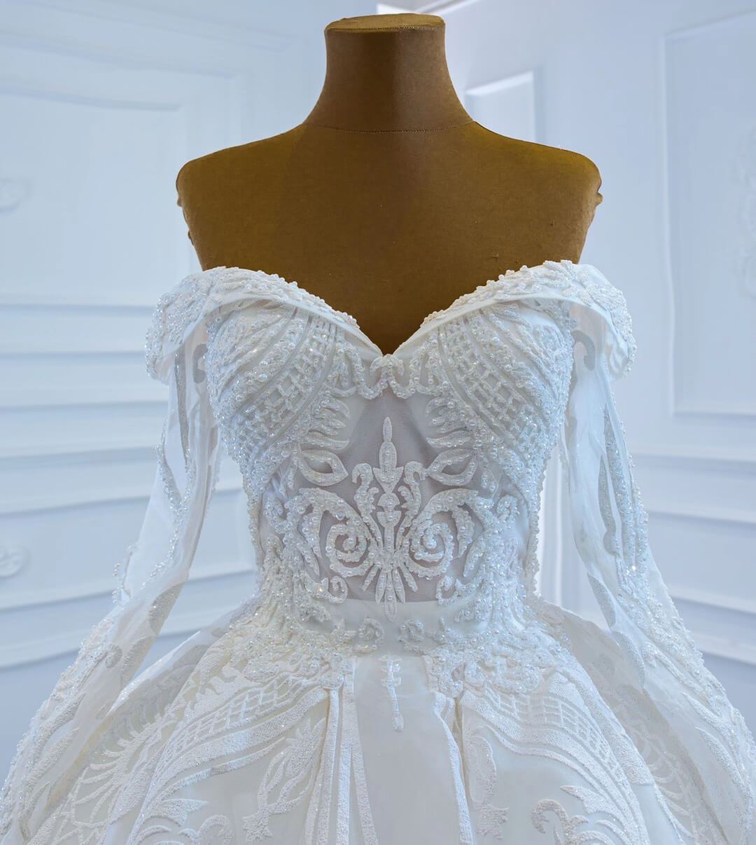 Vintage Lace Ball Gown Wedding Dresses with Sleeves 67206-wedding dresses 2025 -Viniodress-Ivory-Custom Size-