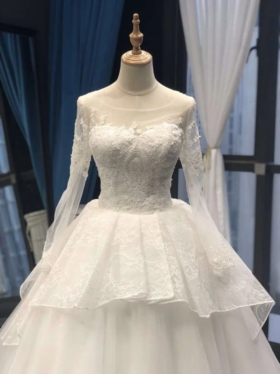 Vintage Lace Ball Gown Wedding Dresses with Sleeves VW1029-wedding dresses-Viniodress-Viniodress