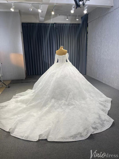Vintage Lace Balll Gown Wedding Dresses Off the Shoulder Long Sleeves 231129-wedding dresses 2025 -Viniodress-Ivory-Custom Size-