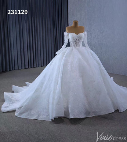 Vintage Lace Balll Gown Wedding Dresses Off the Shoulder Long Sleeves 231129-wedding dresses 2025 -Viniodress-Ivory-Custom Size-