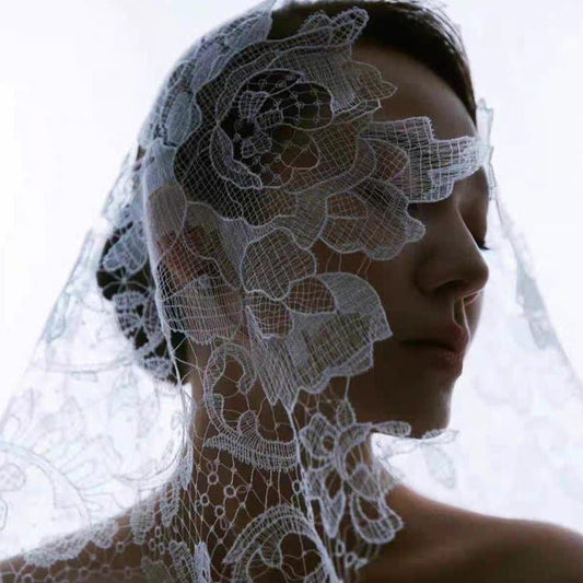 Vintage Lace Bridal Veil Viniodress LA002-Bridal Veil 2025 -Viniodress-Ivory-130cm-