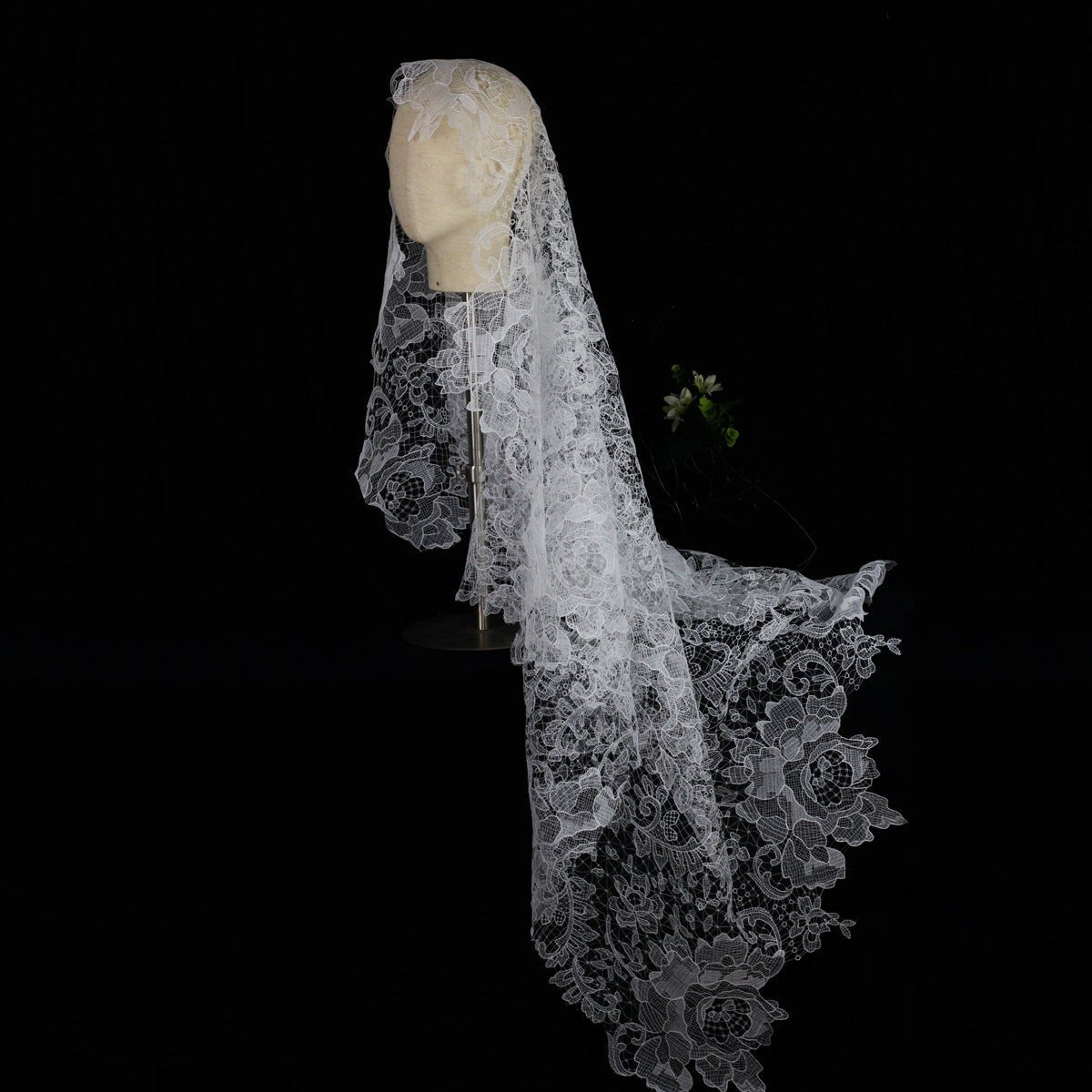 Vintage Lace Bridal Veil Viniodress LA002-Bridal Veil 2025 -Viniodress-Ivory-130cm-