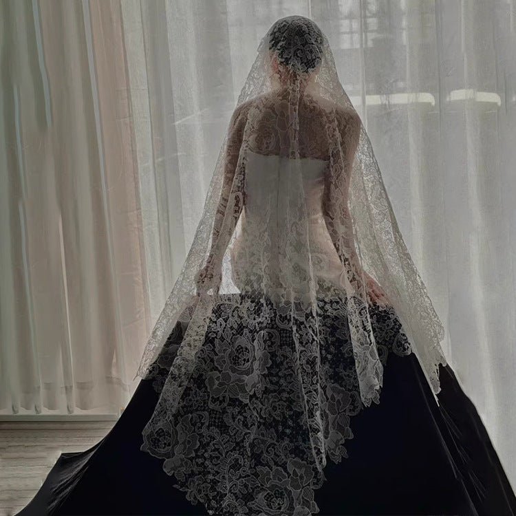 Vintage Lace Bridal Veil Viniodress LA002-Bridal Veil 2025 -Viniodress-Ivory-130cm-