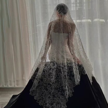 Vintage Lace Bridal Veil Viniodress LA002-Bridal Veil 2025 -Viniodress-Ivory-130cm-