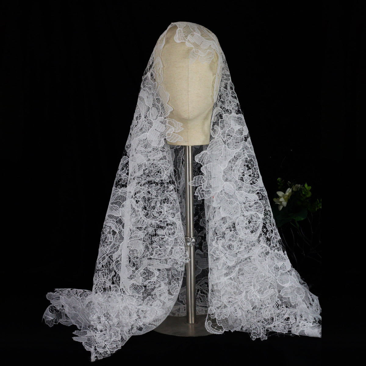 Vintage Lace Bridal Veil Viniodress LA002-Veils-Viniodress-Ivory-130cm-Viniodress