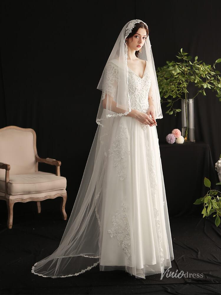 Vintage Lace Floor Length Bridal Veil Viniodress AC1303-Bridal Veil 2025 -Viniodress-Ivory-