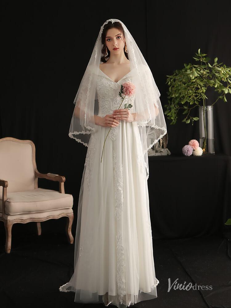 Vintage Lace Floor Length Bridal Veil Viniodress AC1303-Bridal Veil 2025 -Viniodress-Ivory-