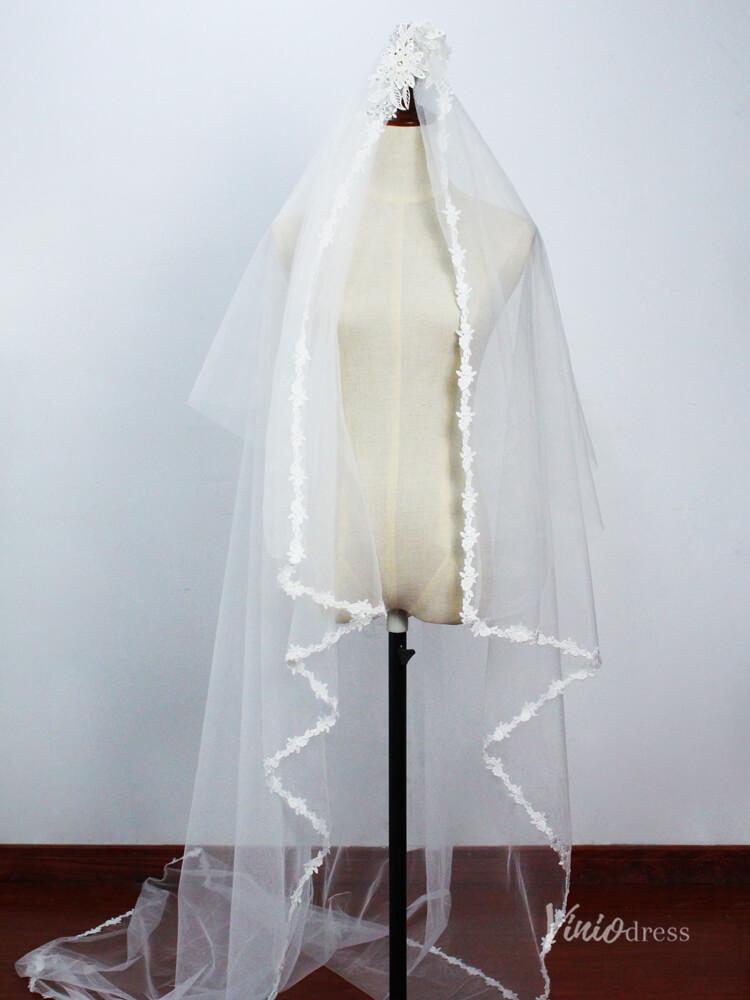 Vintage Lace Floor Length Bridal Veil Viniodress AC1303-Bridal Veil 2025 -Viniodress-Ivory-