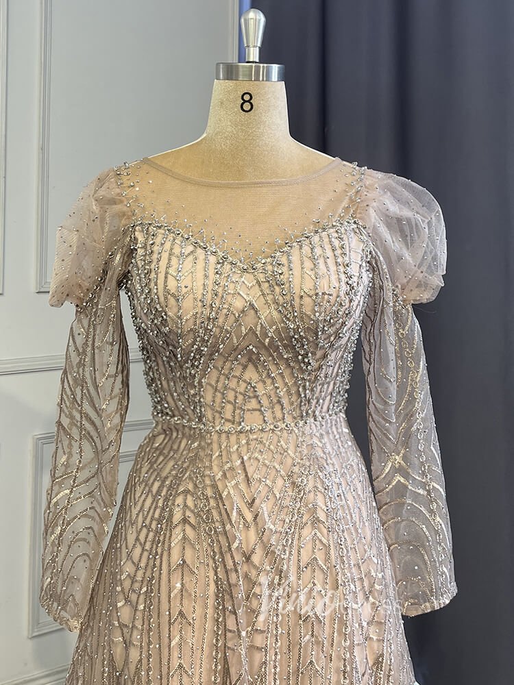 Vintage Lace Formal Dresses Modest Long Sleeve Evening Dress 20007-Evening Dresses 2025 -Viniodress-Pink-US 2-