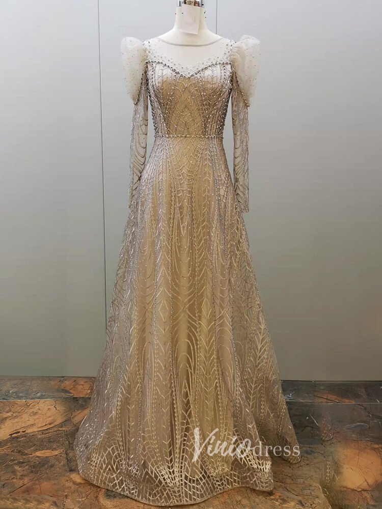 Vintage Lace Formal Dresses Modest Long Sleeve Evening Dress 20007-Evening Dresses 2025 -Viniodress-Pink-US 2-