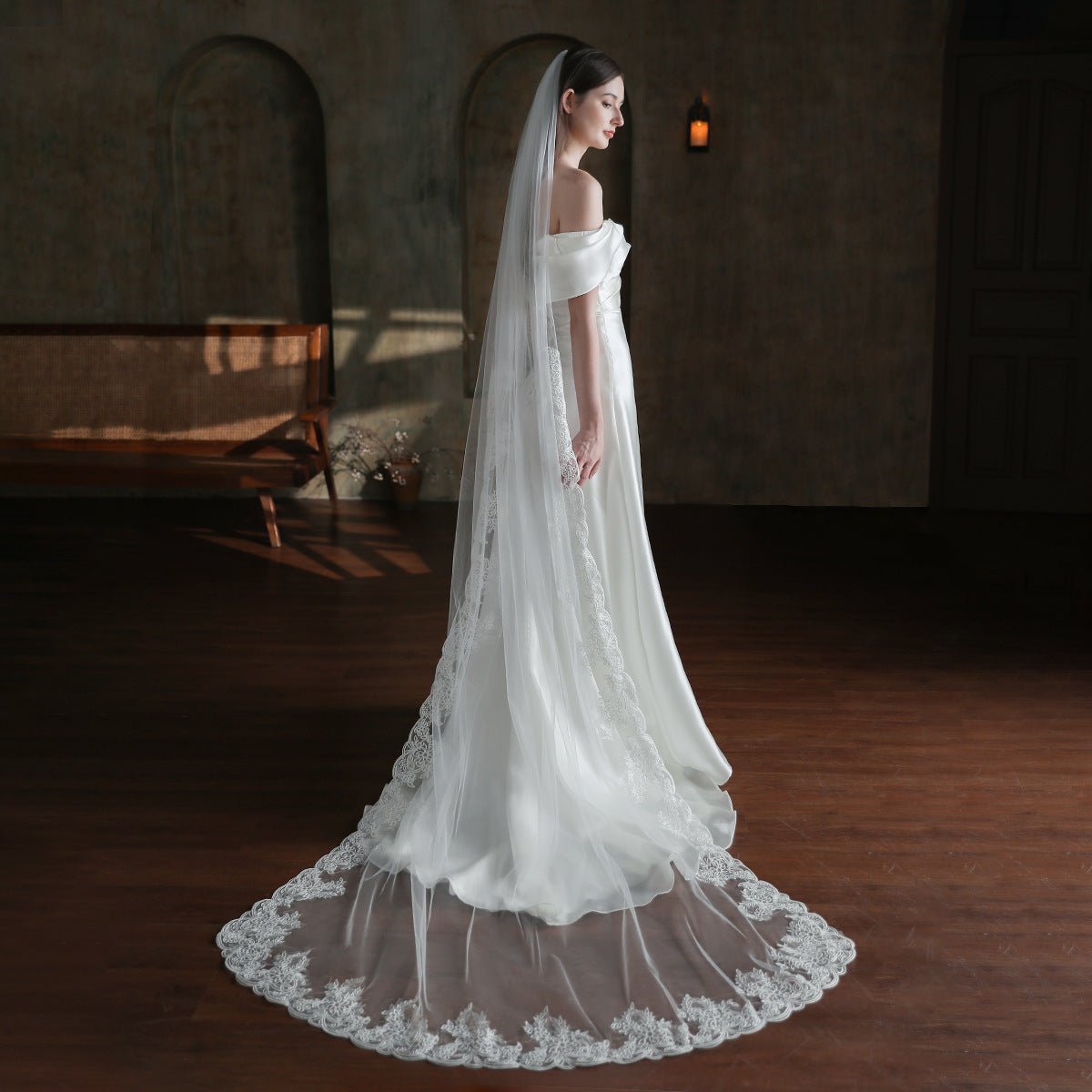 Vintage Lace Long Mantilla Veil Viniodress V860-Bridal Veil 2025 -Viniodress-Ivory-250cm-