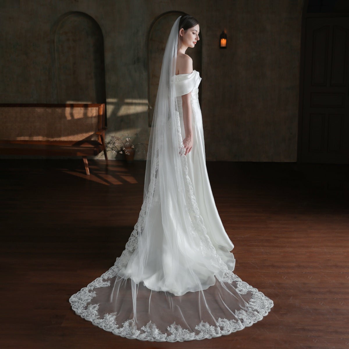 Vintage Lace Long Mantilla Veil Viniodress V860 - ViniodressBridal VeilIvory250cm - Formal Dresses - Ball Gowns