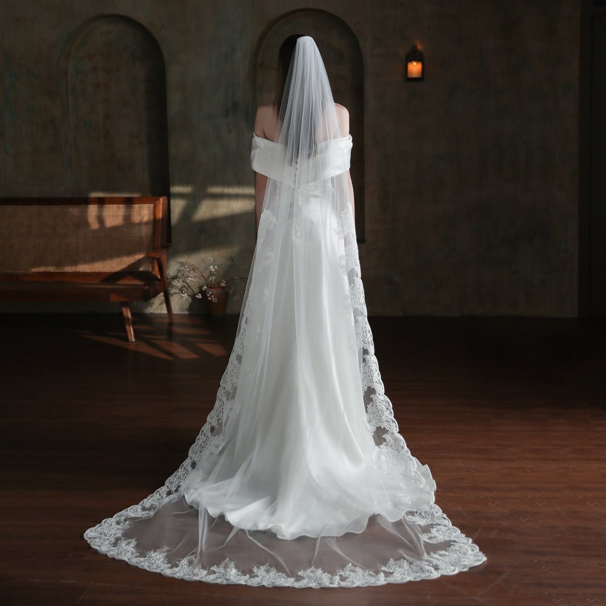 Vintage Lace Long Mantilla Veil Viniodress V860 - ViniodressBridal VeilIvory250cm - Formal Dresses - Ball Gowns