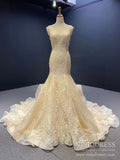 Vintage Lace Mermaid Wedding Dresses V-neck Champagne Bridal Dress VW1759