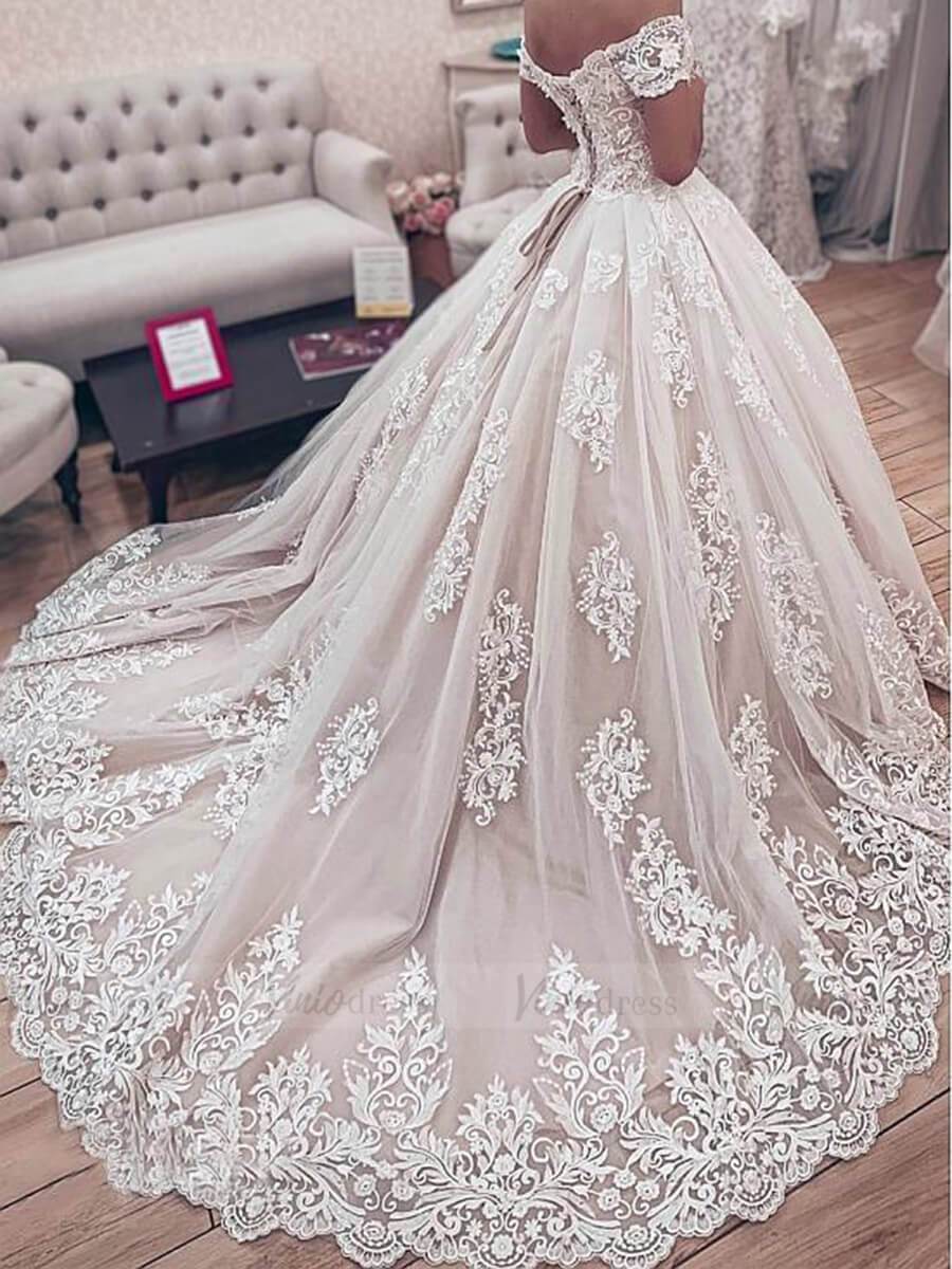 Vintage Lace Princess Wedding Dresses Off the Shoulder Wedding Gowns VW1291-wedding dresses 2025 -Viniodress-As Picture-Custom Size-