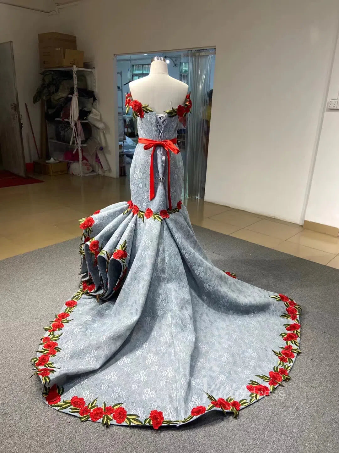 Vintage Lace Prom Dresses Mermaid Pageant Dress 66737 Viniodress-prom dresses 2025 -Viniodress-Grey-Custom Size-