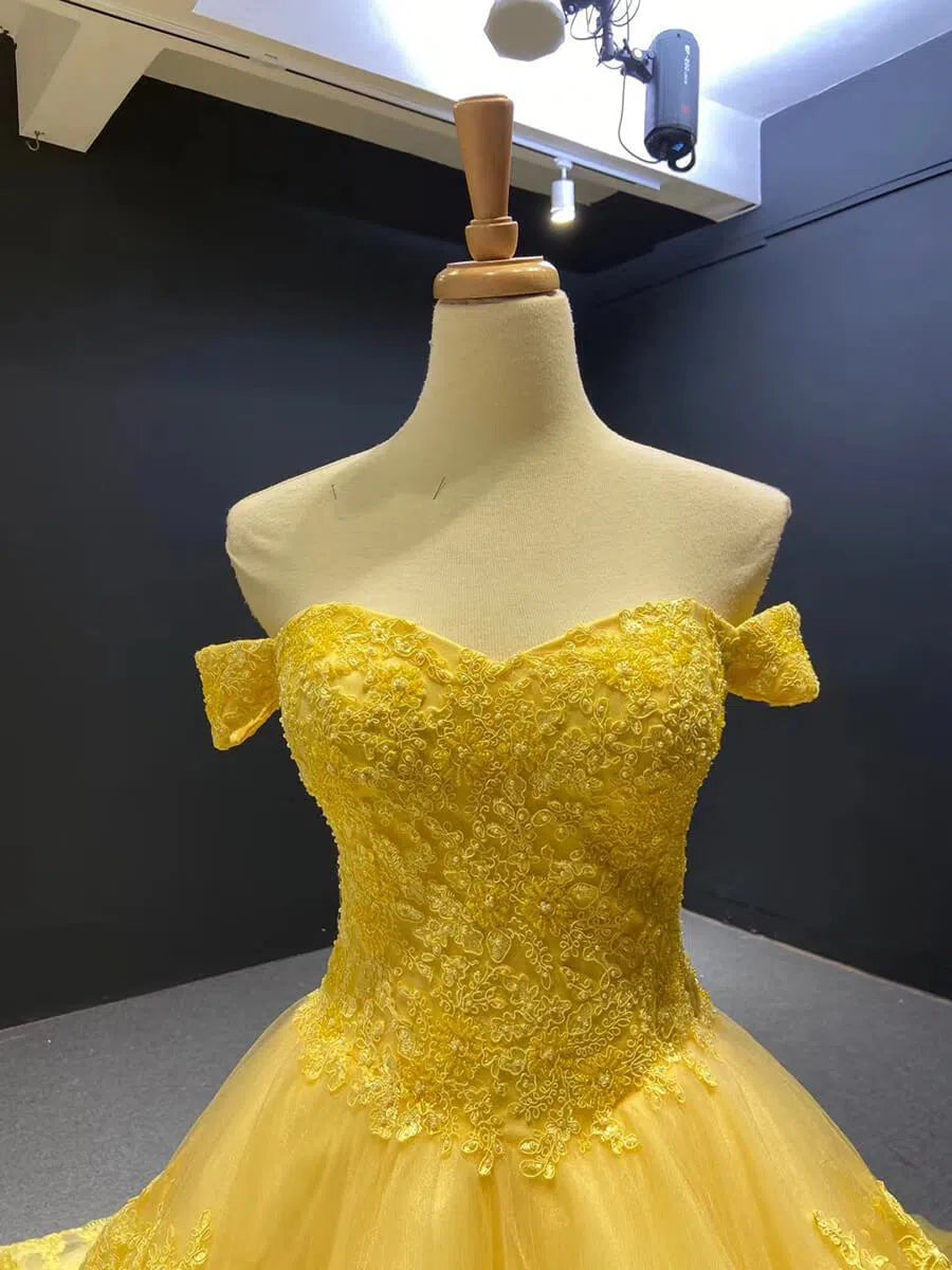 Vintage Lace Royal Wedding Dresses Ball Gown,Tiered Bottom, Off the Shoulder FD1217-wedding dresses 2025 -Viniodress-Ivory-Custom Size-