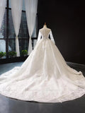 Vintage Lace Royal Wedding Dresses with Long Sleeves VW1186-wedding dresses-Viniodress-Viniodress