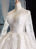 Vintage Lace Royal Wedding Dresses with Long Sleeves VW1186-wedding dresses-Viniodress-Viniodress