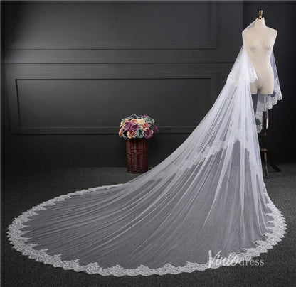 Vintage Lacy Tulle Cathedral Veil with Blusher Viniodress-Bridal Veil 2025 -Viniodress-Ivory-