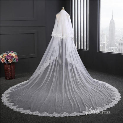 Vintage Lacy Tulle Cathedral Veil with Blusher Viniodress-Bridal Veil 2025 -Viniodress-Ivory-